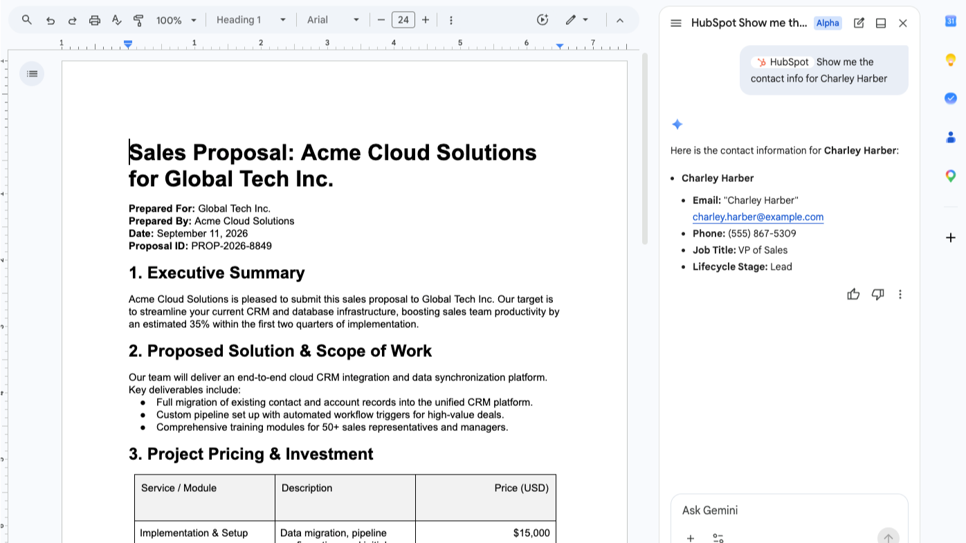 Available in Gemini for Google Workspace